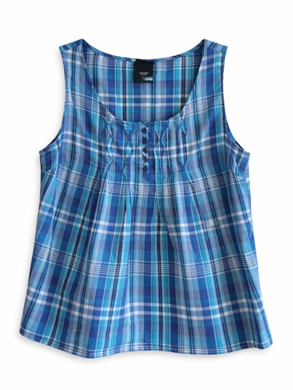 Vintage 90s Basics Editions Blue Plaid Button-Front Tank Top – Size Small EUC